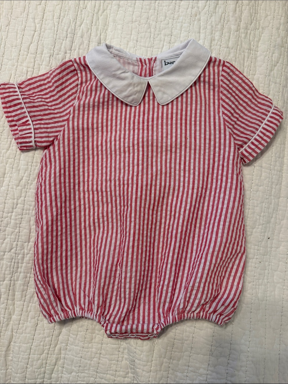 Red Stripe Peter Pan Collar Baby One-Piece